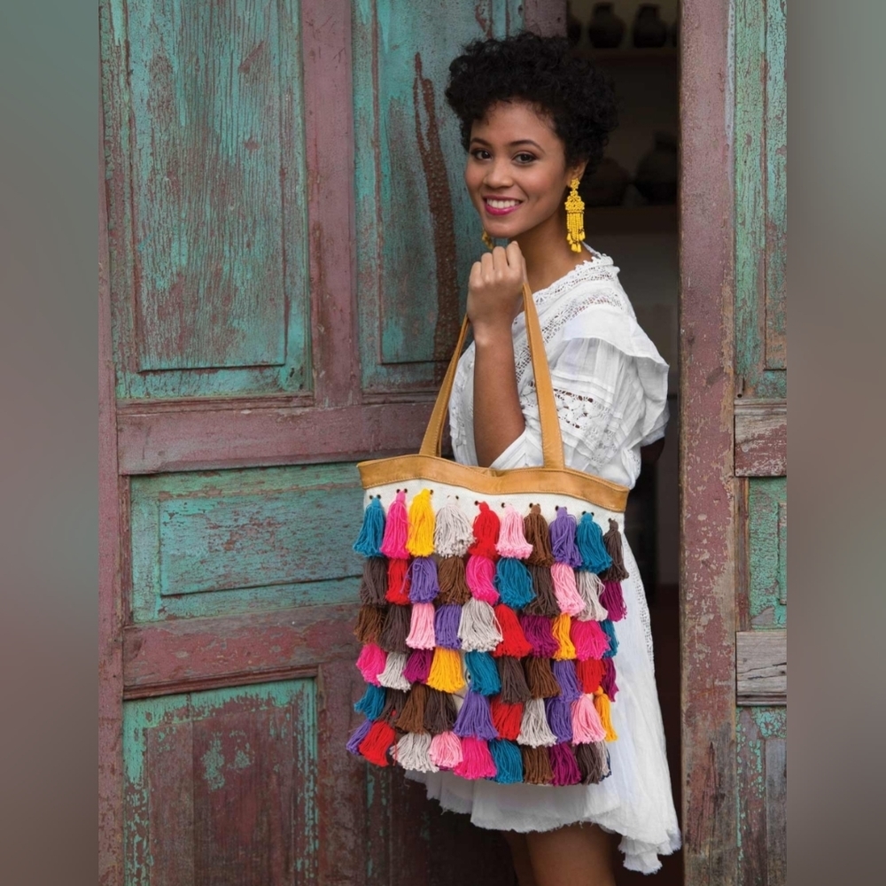 Noonday Collection Colorful La Gloria Tassle Tote Bag - Picture 13 of 15